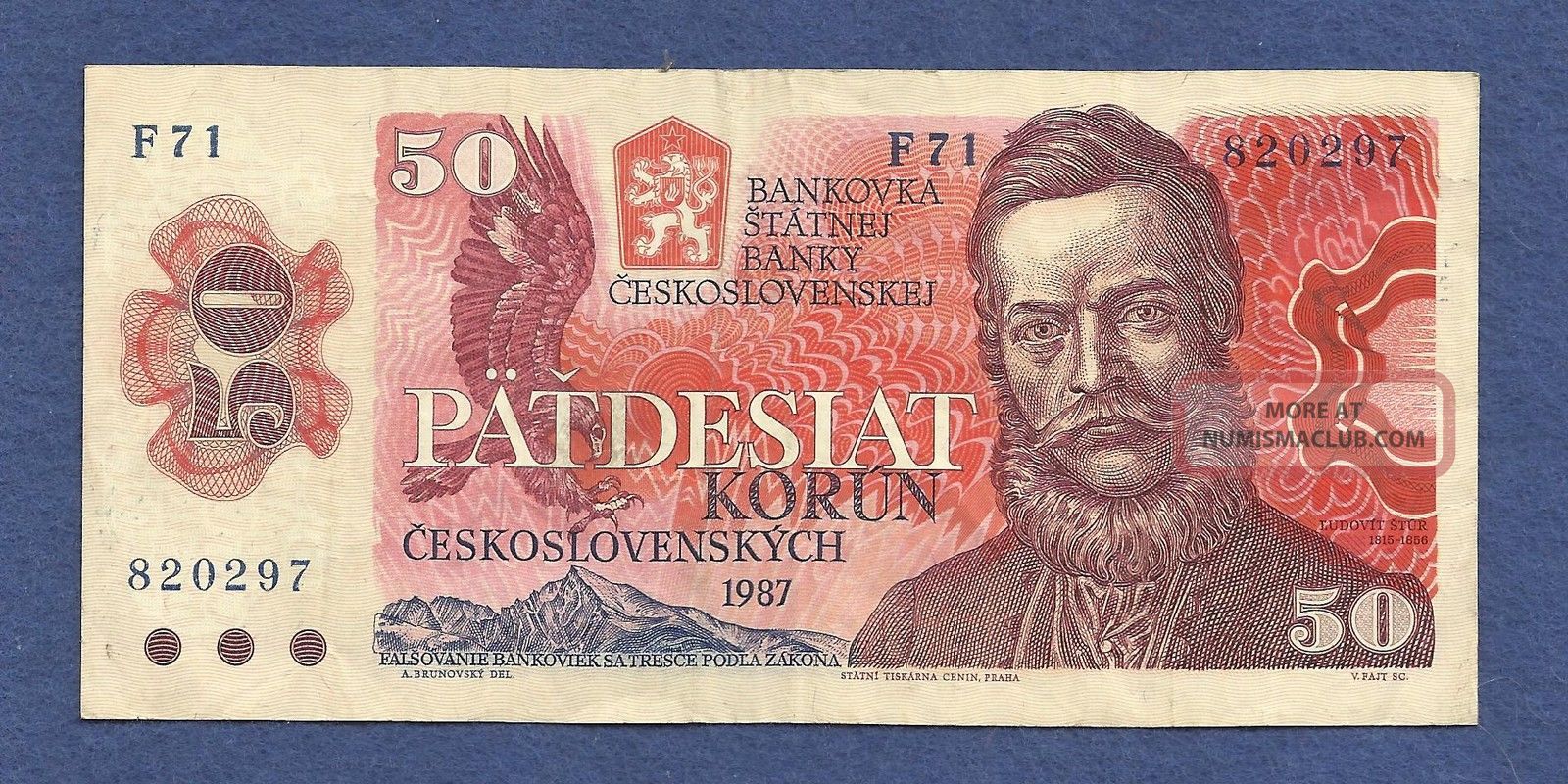 Czechoslavakia 50 Korun 1987 Banknote F71 820297 Eagle; City View Europe photo