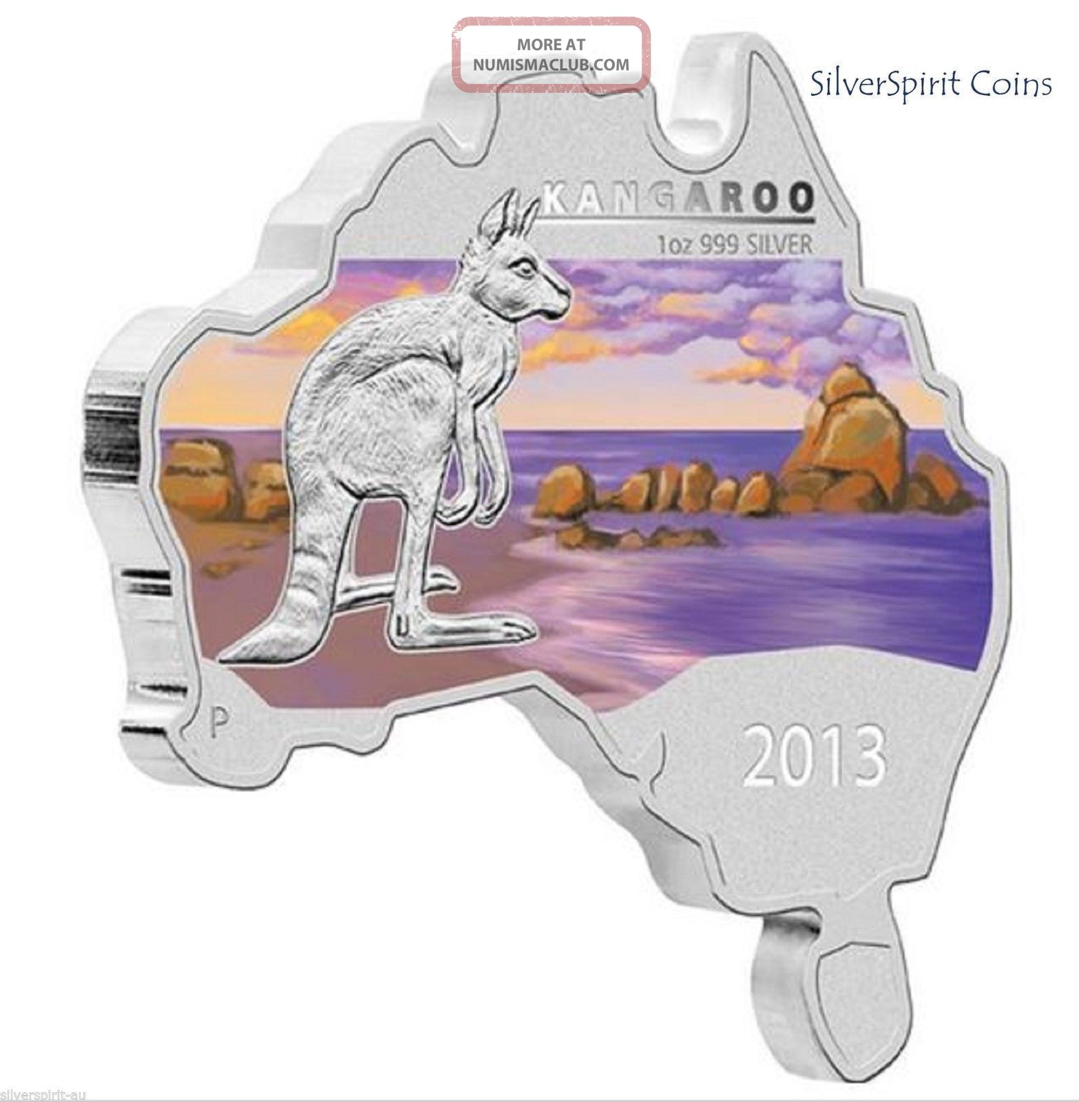 2013 Australian Map Kangaroo 999 Silver 1oz Map Shaped Coin Australia photo