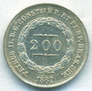 Brazil Coin 200 Reis 1862 Silver Km 469 Au photo