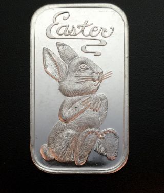 1987 Silvertowne Easter Bunny 1 Troy Oz.  999 Fine Silver Bar Mbr3 photo