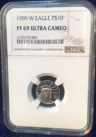 1999 W $10 Platinum Eagle Proof 1/10 Oz Platinum Ngc Pf69 Ultra Cameo photo
