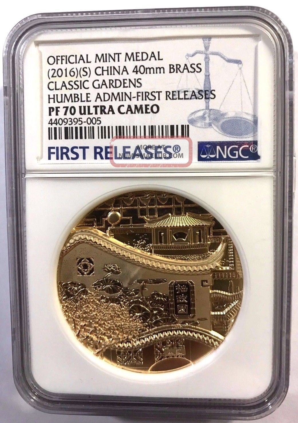 China 2016 Brass Medal - Classic Gardens Humble Admin Ngc Pf70uc Sn:4409395 - 005 China photo
