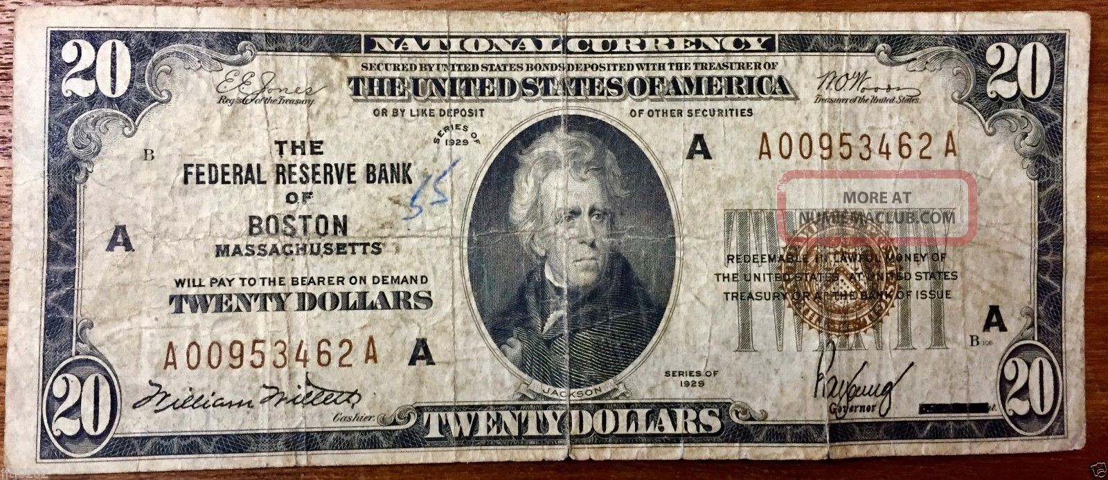 1929 A $20 U.  S.  (boston,  Ma) Federal Reserve Bank Note Small Size Notes photo