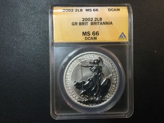 2002 Great Britain 2 Pounds Britannia Anacs Ms66dcam Certified photo