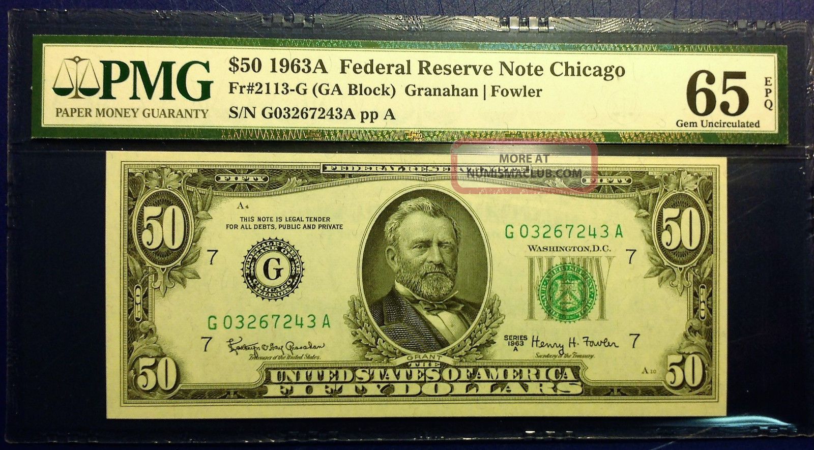 $50 1963a Frn Fr - 2113 - G Chicago Pmg65 Gem Uncirculated Small Size Notes photo