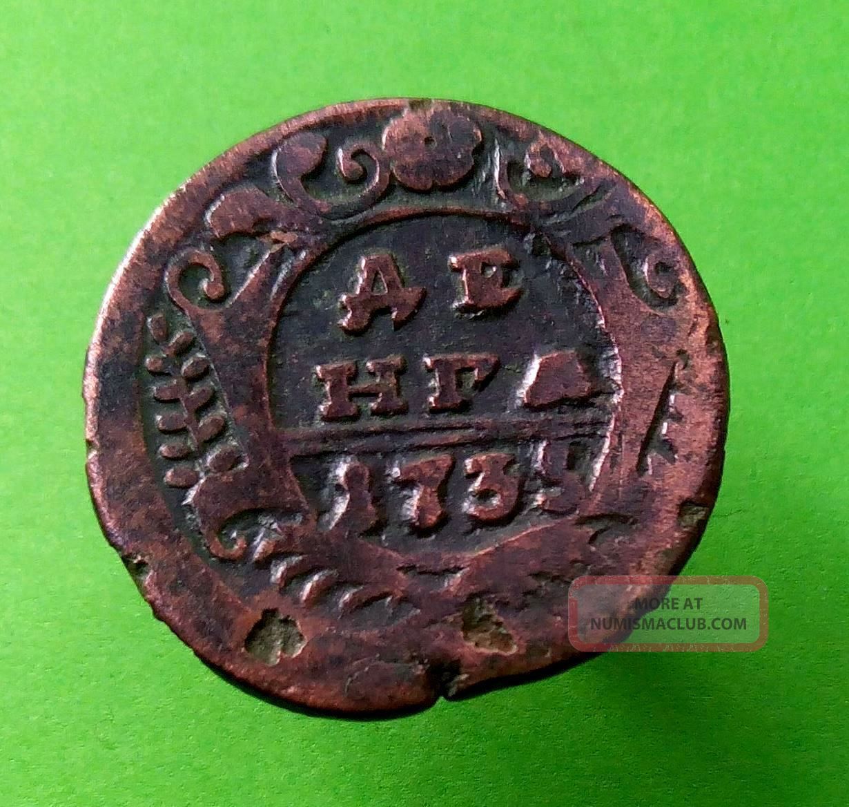 Russia Empire Denga 1735 Anna Ioanovna,  1/2,  Half - Kopeck,  Old Copper Coin,  141 Russia photo