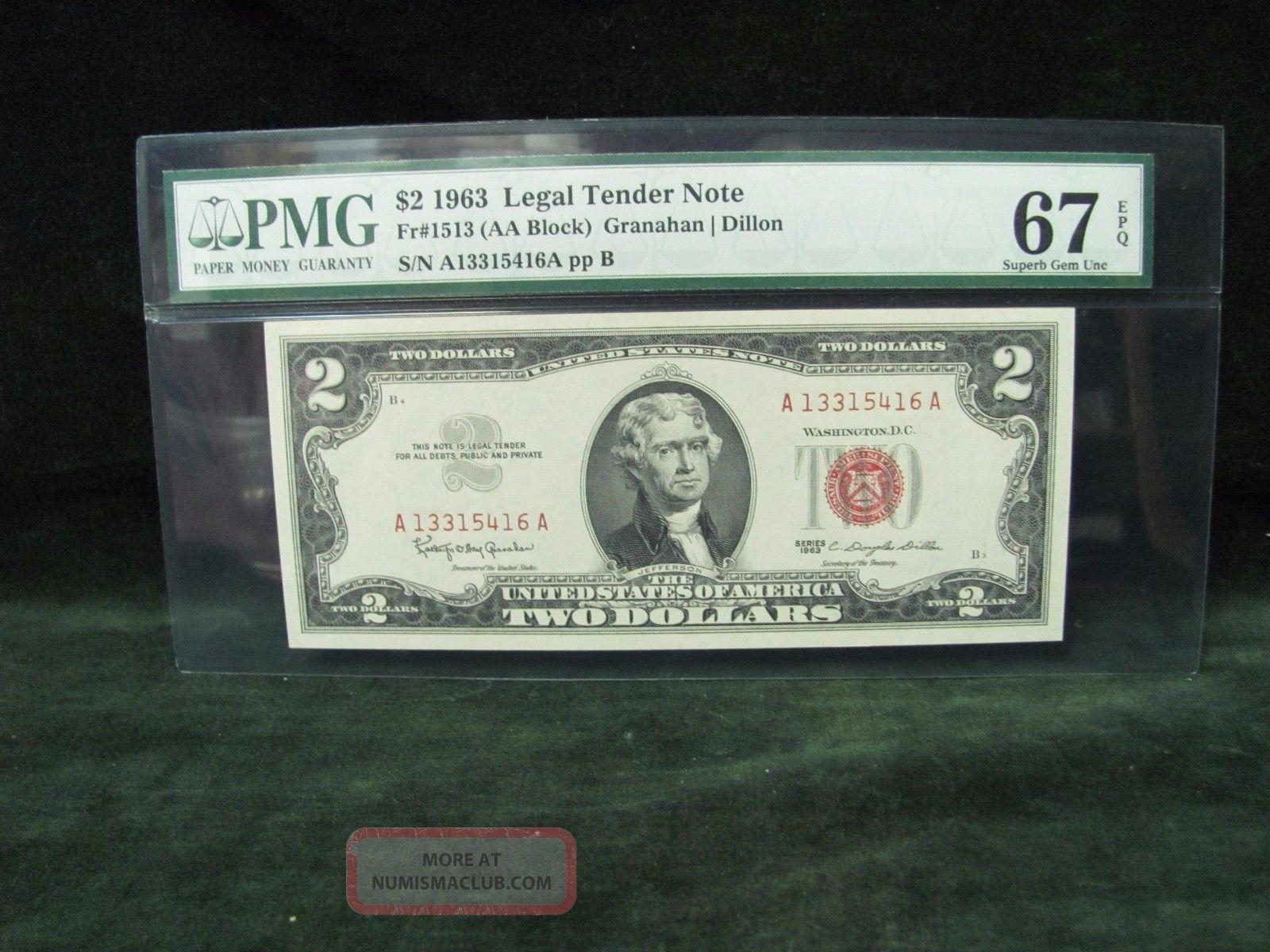$2 1963 Legal Tender Note - Pmg 67 Epq - Gem Uncirculated Small Size Notes photo