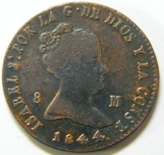 Isabel Ii - 8 Maravedis 1844 Jubia - Spain Coin - Spanish photo