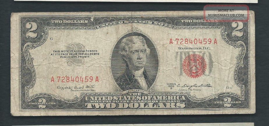 United States (usa) 1953 2 Dollars P 380b Circulated Small Size Notes photo