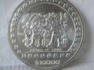 1 Mexican Coin 1992 $10000 Piedad De Tizoc 5oz.  999 Fine Silver photo
