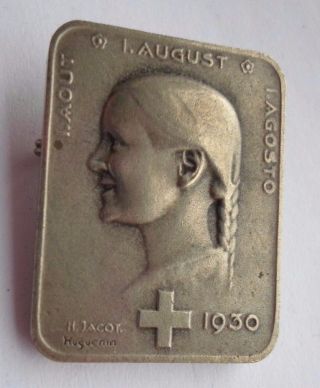 1930 Swiss National Day Pin Badge Brooch Medal By Huguenin & Jacot photo