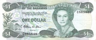 Bahamas $1 Nd.  L.  1974/1984 P 43a Series C Circulated Banknote Ns29st photo