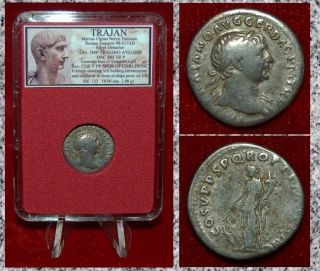 Roman Empire Coin Trajan Fortuna Ship Prow On Reverse Silver Denarius photo