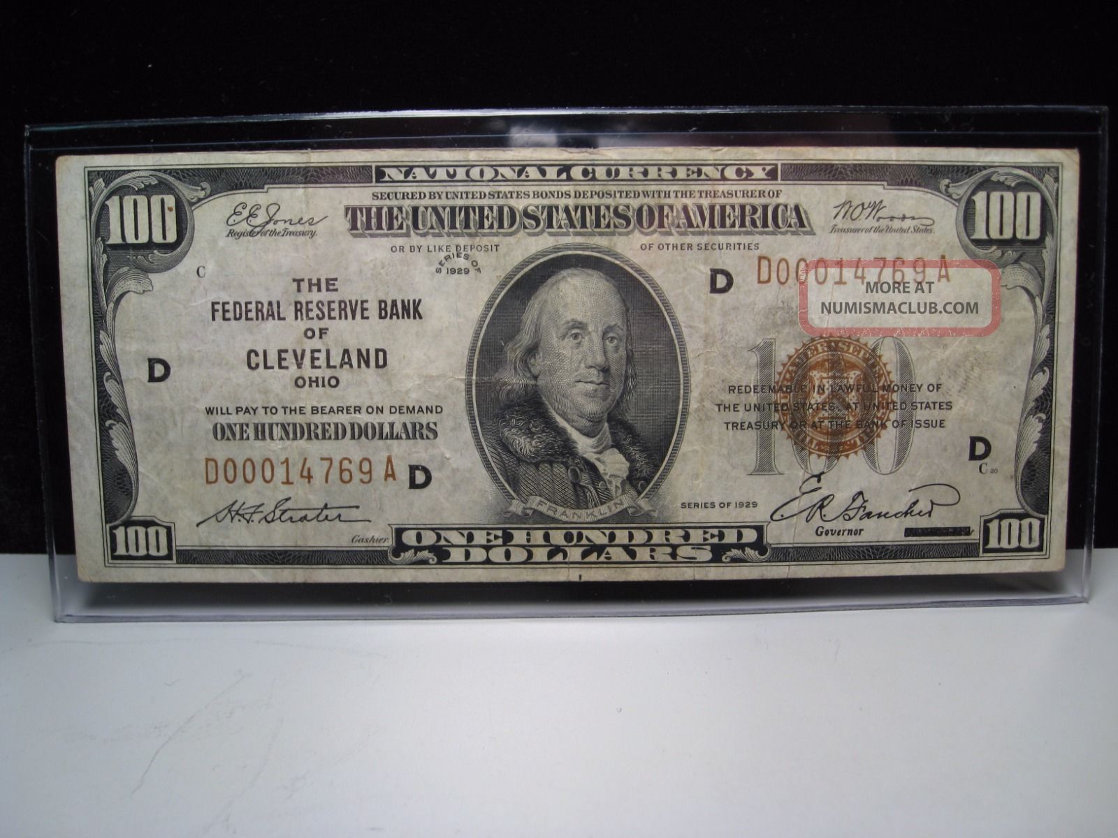 1929 Brown Seal $100.  00 Us National Currency Note.  Frb Of Cleveland.  D00014769a. Paper Money: US photo