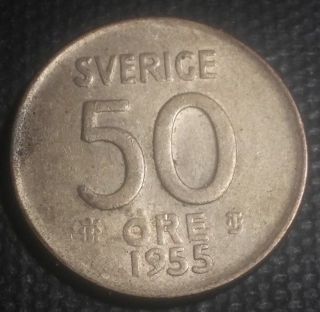 Sweden 1955 50 Ore Silver Ruler: Gustaf Vi photo