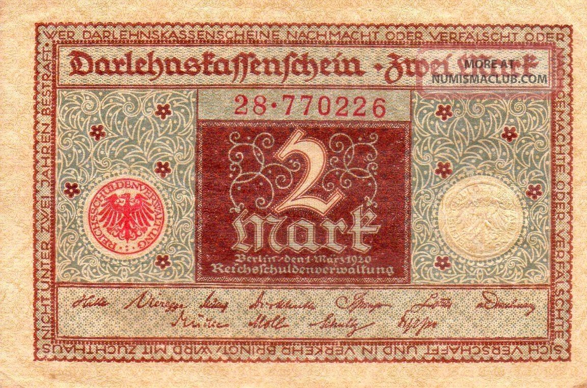 Xxx - Rare 2 Mark Banknote Darlehnskassenschein 1920 Nearly Unc Europe photo