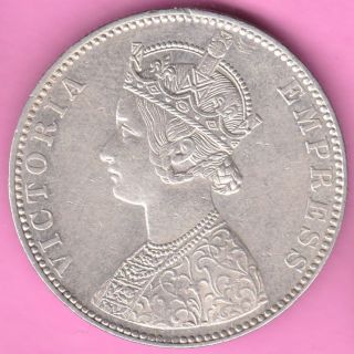 British India - 1891 - ' B ' Incuse - One Rupee - Victoria Queen - Silver Coin - 18 photo