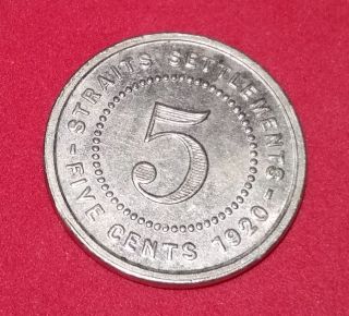 Straits Settlements 1920 5 Cent Aunc/unc Coin. photo