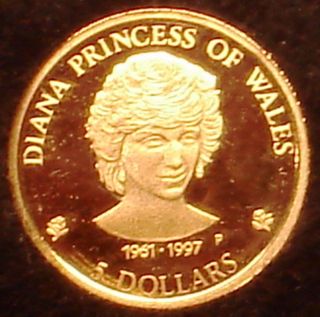Cook Islands 5$.  999 Gold Proof 1997 Lady Diana Princess Of Wales - photo