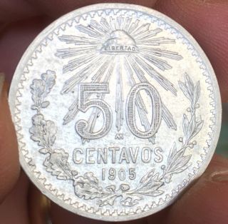 1905 Mexico 50 Centavos Silver Coin High End photo