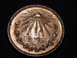 Ch Bu Mexico 1 Peso 1943 Great Silver Coin,  Moneda De Plata Sc,  ¡magnífica photo