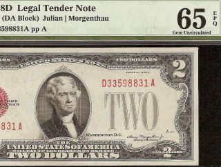 Unc 1928 D $2 Dollar Bill United States Legal Tender Red Seal Note Pmg Gem 65 photo