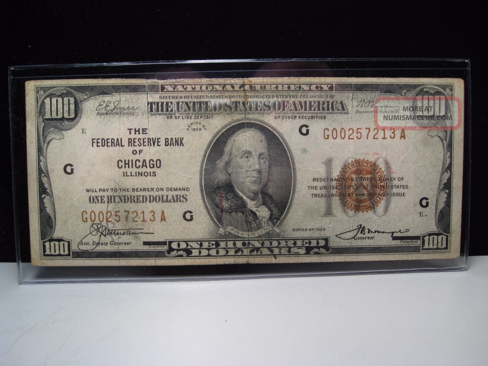 1929 Brown Seal $100.  00 Us National Currency Note.  Frb Of Chicago.  G00257213a. Paper Money: US photo