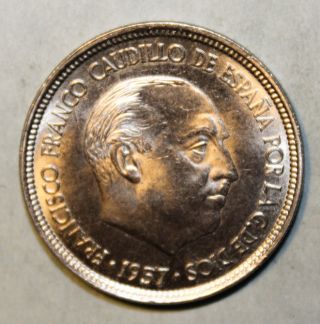 Spain 5 Pesetas 1957 (58) Almost Uncirculated / Uncirculated Coin - Franco photo