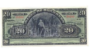 Mexican Revolution Banco De Guerrero 20 Pesos Banknote Peso Mexico Moneycurrency photo