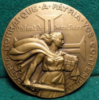 Woman Fighter / Coat Of Arms - 100 Years Naval School 60mm 1945 Bronze Medal photo