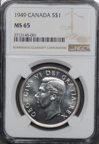 1949 Canada Silver $1,  Ngc Ms65,  Stunning White Gem W/ Prooflike Appearance Km47 photo