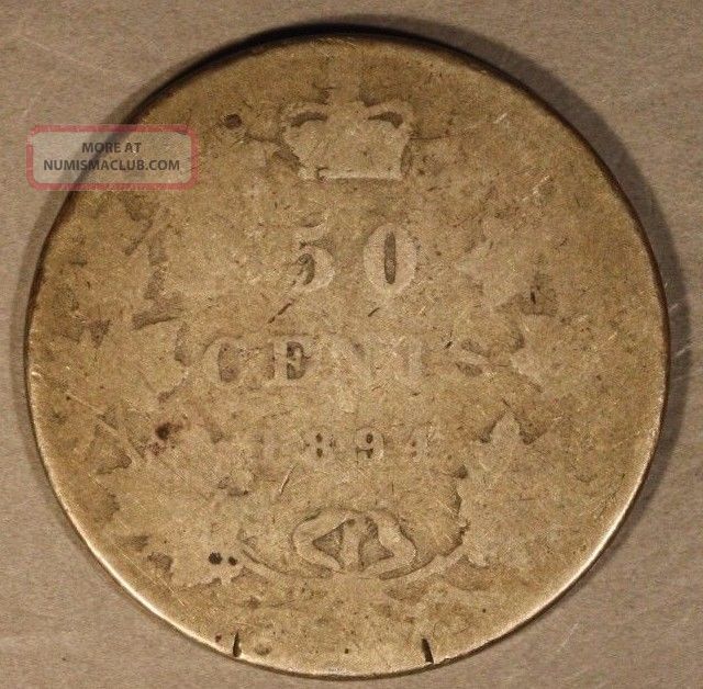1894 Canada 50 Cents Half Dollar Quite Worn Rare Date U.  S. Australia photo