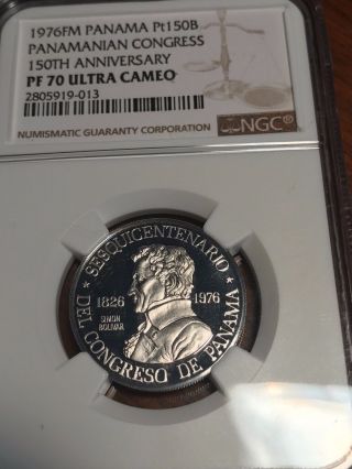 1976 Panama $150 Platinum Balboas Ngc Proof 70 - Ultra Cameo - Low Mintage - Top Pop photo
