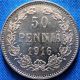 Russian Empire,  Finland 50 Pennia (penniä) 1916,  Silver Coin Finland photo 1
