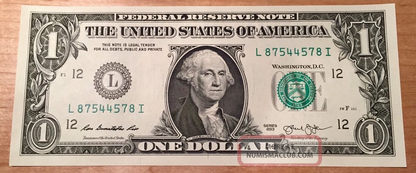 $1 One Dollar Note/bill Radar Serial Number Uncirculated Small Size Notes photo