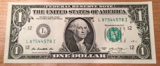 $1 One Dollar Note/bill Radar Serial Number Uncirculated photo