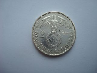 2 Reichsmark 1937 A German Hitler Silver Coin Third Reich Nazi Swastika Xxx - Rare photo