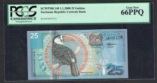 Suriname 25 Gulden 2000 Pcgs Gem Unc 66ppq P148 photo