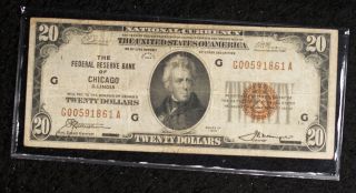 1929 $20 Federal Reserve Bank Of Chicago Note photo