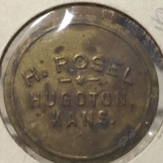 1940s H Rosel Hugoton Ks Kans Kansas Coin Token Scrip Trade Gf 25c Brass Tavern photo