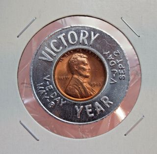 Victory Year V - E Day / V - J Day 1945 - P (uncirculated) Encased Wheat Cent.  12565 photo