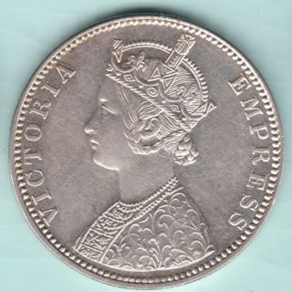 British India - 1890 - Victoria Empress - One Rupee - Rare Silver Coin photo