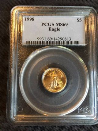 1998 $5 Gold Eagle.  9999 1/10 Troy Oz Pcgs Ms 69 Look photo