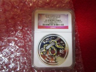 2013 P Australia Colorized Year Of The Snake Ngc Pf70 First 500.  999 Silver Coin photo