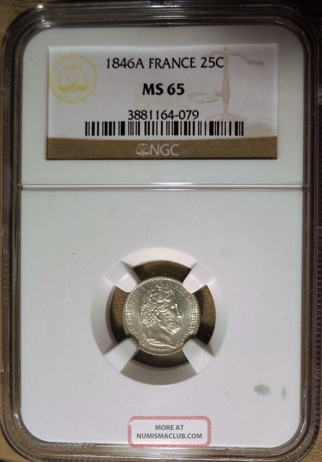 1846 A France 25 Centimes Silver Ngc Ms 65 France photo