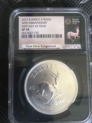 2017 South Africa Silver Krugerrand Ngc Sp 70 Fdoi 50th Aniv Reverse Proof photo