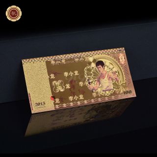 Wr Souvenir Colorful Bruce Lee Paper Note 100 Rmb Chinese Gold Foil Banknote photo
