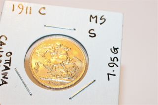 1911 C Gold Sovereign ::unc Pristine Coin ::ms::ottawa Mint::canada::scarce photo