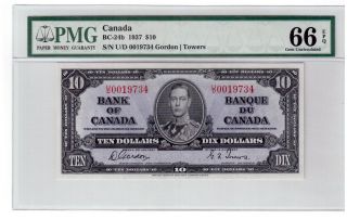 Canada $10 Dollar Banknote 1937 Bc - 24b Pmg Gem Unc 66 Epq photo