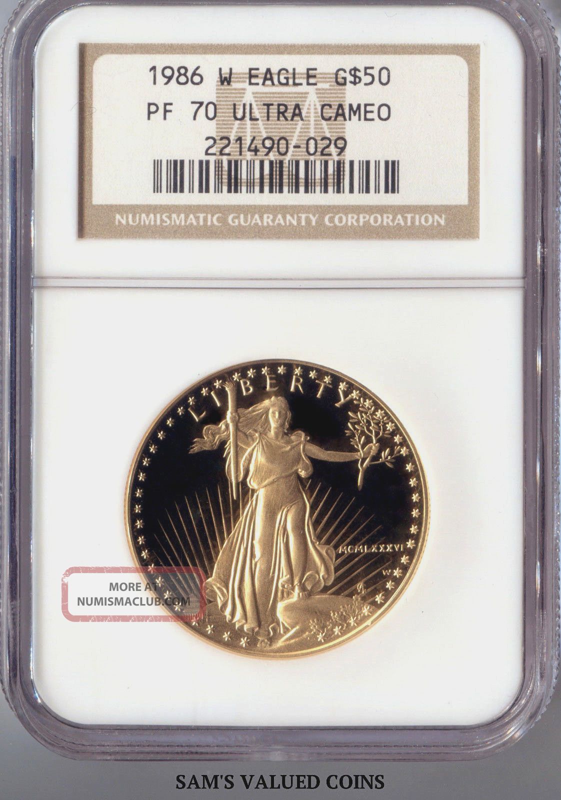 1986 - W American Eagle $50 Gold Proof Coin - Ngc Pf 70 Ultra Cameo - 1
